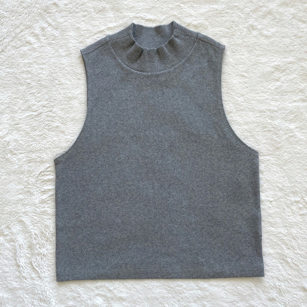 NWT Everlane Ribbed Mock Neck Tank Mid Grey Heather Organic Cotton Top Medium
